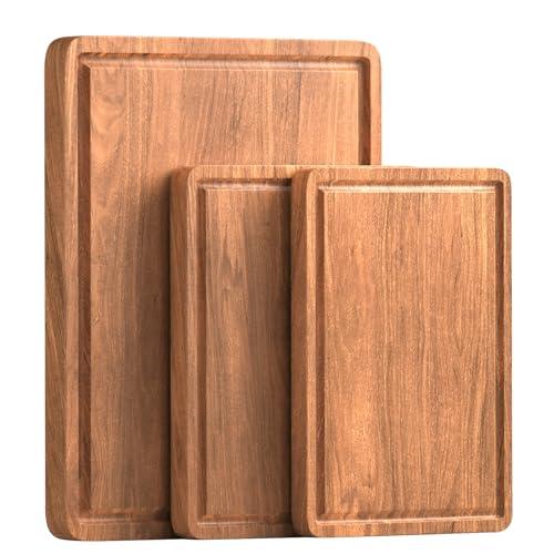 Wooden Cutting Boards for Kitchen Acacia Wood Cutting Board with Juice Groove Built-in Handle Cutting Board Set for Meat Fruits Vegetables