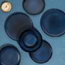 Pokini 24 Pieces Dinnerware Set for 6 with Pasta Bowls, Complete Ceramic Dish Set, Stackable & Glossy Stoneware Plate and Bowl Set for Effortless Everyday Hosting, Starry Blue