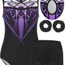 MOLLDAN Girls Gymnastics Leotard Athletic Biketard Unitard Tumbling Activewear Outfits for kids(No Diamond) (9-10 Years, Cyberpunk-Purple Set)