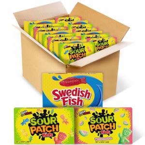 SOUR PATCH KIDS and SWEDISH FISH Soft & Chewy Candy Variety Pack, Bulk Candy, Mother's Day, 15 Boxes BBD:04-14-26