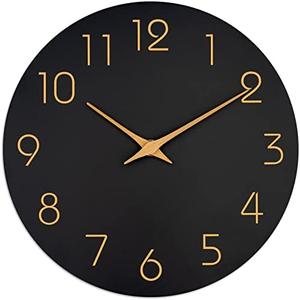 Mosewa Large Wall Clock 16 Inch Black Battery Operated Silent Non Ticking Simple Minimalist Rose Gold Numbers Clock Decorative for Bedroom Living Room Kitchen Home Office