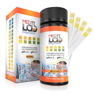 pH Test Strips 4.5 to 9.0 (200 ct) for Urine and Saliva Body pH Testing. Urinalysis Reagent Test Strips for Acidity and Alkalinity. Alkaline Diet Food and Acid pH Testing