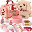 Golray Dog Toys for Kids Girls, Electronic Interactive Walking Barking Dog with 12 Pcs Carrier & Accessories Toddler Girl Toy Dog Puppy Pet Care Pretend Play Set, Birthday Gift for Little Girl 3 4 5 6