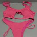 SherryDC Women's Sexy Scoop Neck Padded Cutout Strappy Thong Bikini Set Swimsuit (Large, Hot Pink)