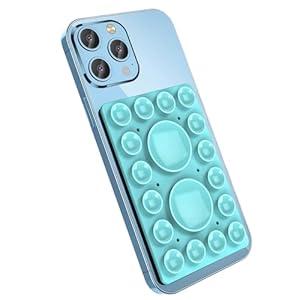 Silicone Suction Phone Holder Mount, Silicon Phone Accessory for iPhone and Android, Hands-Free Mirror Shower Mount, TikTok Videos and Selfies (Blue 2Pack, Double Sided)