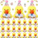 Gejoy 24 Pcs Birthday Mini Duck Stuffed Animal Tiny Birthday Duck Doll Small Soft Plush Keychain with Hat for Exchange Gifts Party Favors Bag Fillers Prizes Reward Gifts