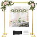 8.2 FT Wedding Arch Rectangle Stand Square Backdrop Stand, Extra Clamps to Table Rod Stand, Adjustable Photo Booth Background Kit, Balloon Arch Stand for Birthday Party Baby Shower Decor,Gold