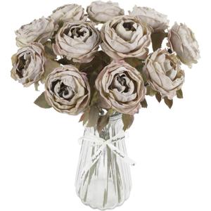 10pcs Roses Artificial Flowers Realistic Vintage Silk Fake Roses with Stem Faux Roses for DIY Wedding Bridal Bouquet Floral Arrangement Table Centerpieces Home Party Decoration (Greyish-Green)