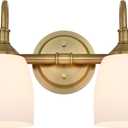 2-Light Champagne Bronze Bathroom Vanity Light Fixtures Over Mirror, Vintage Vanity Lights for Living Room, Milk White Glass Shades, Standard E26 Base