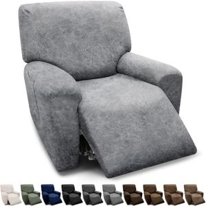 Chair Covers 4-Pieces Recliner Chair Covers 1 Seater Cover for Recliner Chair Leather Look Recliner Slipcovers with Pockets Spandex Fabric Furniture Covers(Recliner, Light Grey)
