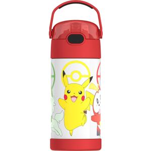 THERMOS FUNTAINER Water Bottle with Straw - 12 Ounce - Kids Stainless Steel Vacuum Insulated Water Bottle with Lid, Pokmon