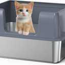 Stainless Steel Litter Box with Lid, High Side Metal Kitty Litter Box, No Stick, No Smell, Easy to Clean