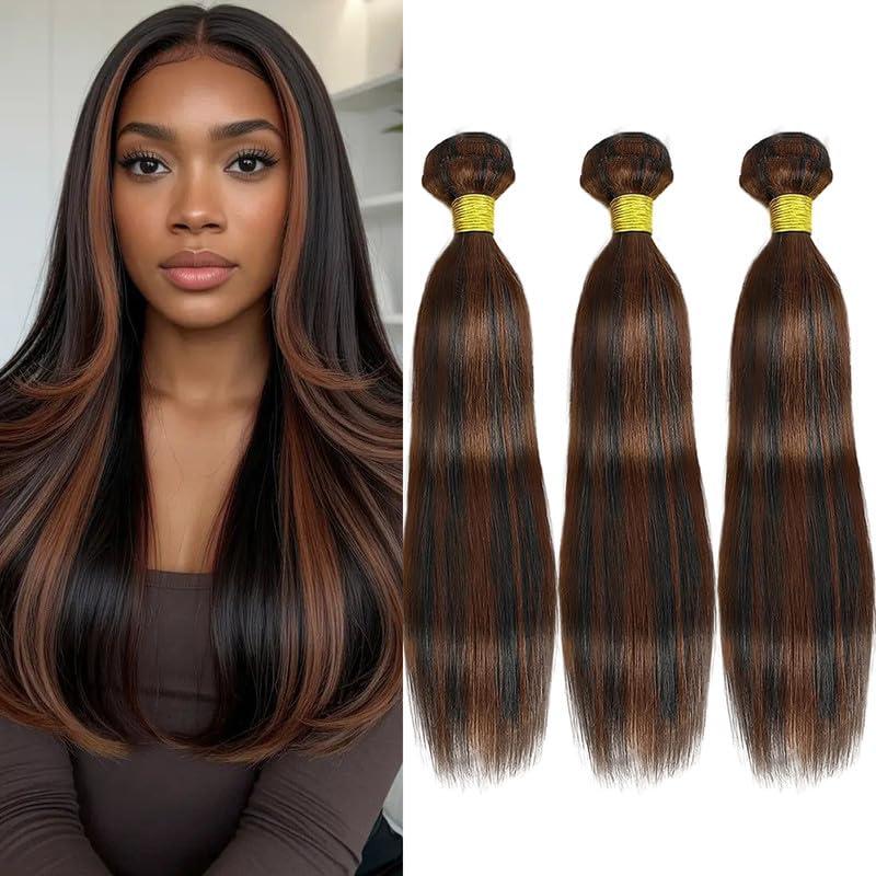Brown Highlight Bundles Human Hair 20 22 24Inch Light Brown Straight Bundles Brazilian Virgin Hair Weave 3Bundles Hair DealBlack and Brown#p1b/30