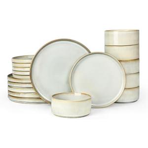 Famiware Star Plates and Bowls Sets, Modern Stoneware Dinnerware Sets for 6, 18-Piece Kitchen Dish Sets - Chip and Scratch Resistant, Microwave and Dishwasher Safe Tableware Set, Cappuccino White