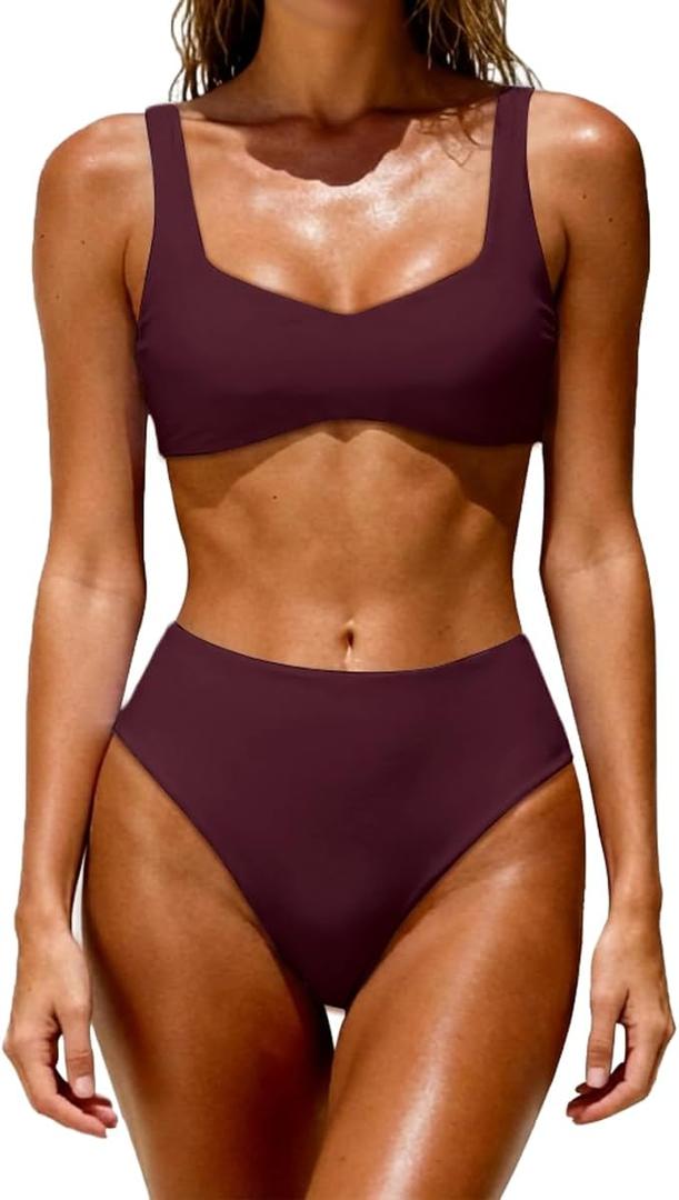 OWICA Women's High Waisted Bikini Set Two Piece Swimsuit with Crisscross Back Adjustable Tie Bathing Suit, M