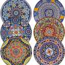 8.5 Inch Ceramic Dinner Plates Set of 6, Bohemian Appetizer Dessert Plates, Microwave Oven Dishwasher Safe, Hand Painted Artisan Design, Gift for Housewarming Thanksgiving