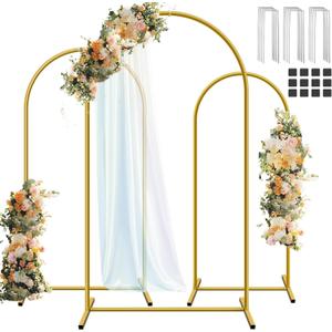 Metal Arch Backdrop Stand Set of 3, 6 ft/ 5 ft/ 4 ft Party Arch Stands for Wedding, Birthday, Baby Shower, Bridal Shower - Balloon Arched Frame for Garden Decor, Gold Floral Arches, 3 Pieces