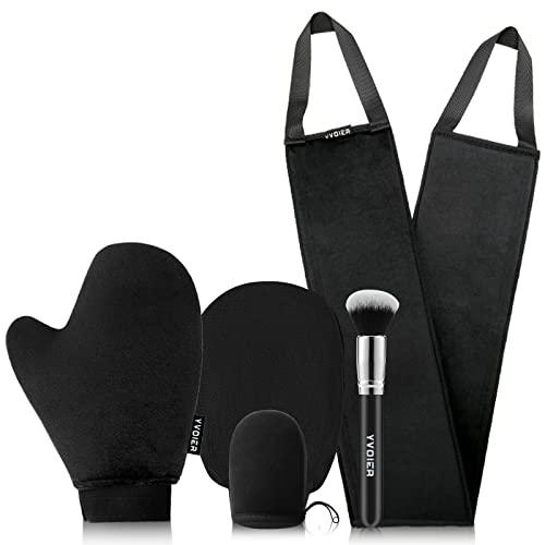 Yvoier Streakless Self Tanning Mitt Applicator Kit, 5 Pack Self Tanner Mitt with Tanning Glove, Self Tanner Back Applicator, Tanning Brush, Mini Face Glove and Exfoliating Mitt