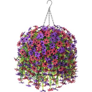 Artificial Fake Hanging Flowers Plants with Basket Fall Outdoor Decoration,Faux Silk Colorful Daisy in Planter Boxwood No Fade Plastic Shrubs Decor Farmhouse Home Garden Thanksgiving(Orange Brown)