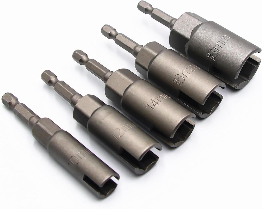 5Pcs 1/4 Inch Power Wing Nut Driver Bits, Hex Shank Nut Driver, Slot Wing Nuts Drill Bit Socket Wrenches Tools for Panel Nuts Screws Eye C-Hook Bolt Q-Hanger (10/12/14/16/18mm)