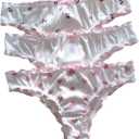 SHENHE Women's 3 Packs Frilly Panties Vintage Style Heart Print Mid Rise Ruffle Cute Panties Underwear (Medium, White Pink)