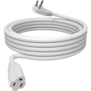25 Ft Flat Plug Extension Cord, 16 AWG 3 Prong Grounded White Low Profile Extension Cable for Indoor, UL Listed