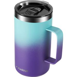 KXIAOCHEN 20oz Insulated Coffee Mug with Lid, Stainless Steel Coffee Cup, Double Wall Vacuum Coffee Tumbler with Handle, Premium Thermal Travel Coffee Mug (Blue Green+Purple)