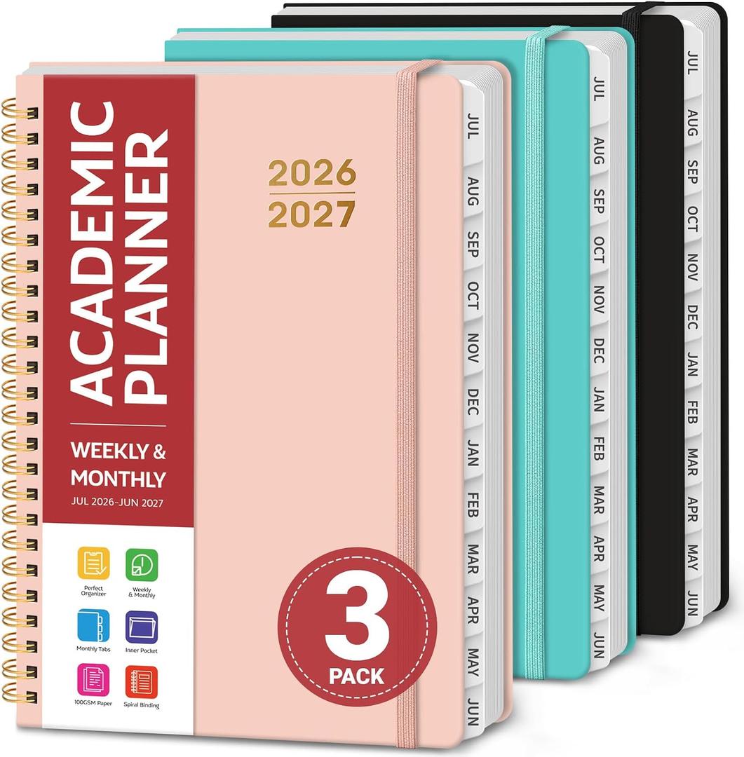Taja 3 Pack Planner 2026-2027, Jul 2026-Jun 2027 Monthly & Weekly Planner
