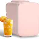 Simple Deluxe 4-Liter/6 Can Mini Fridge Portable Cooler & Warmer Compact Refrigerator for Skincare, Cosmetics, Beverage, Food, 4L, Pink