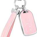 PIFOOG Pink Key Fob Cover for Honda Accord CRV Civic Pilot Passport Insight Accessories 5 Buttons Car Keys Case Shell Protector Full Covers Bling Keychain Women Girly Cute TPU