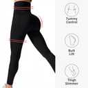 QFE High Waist Tummy Control Yoga Pants Compression Leggings for Women Black Workout Butt Lifting Gym Scrunch Waist Trainer (Black, XL)