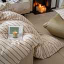 Striped Comforter Set Queen Size Grey Stripes Pattern Printed Comforter 3 Pieces Lightweight Boho Bedding Comforter Set for All Seasons Breathable Soft Fluffy Beige Comforter with 2 Pillowcases