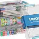 BiuLeon 4 Pack Extra Large Pencil Box, Plastic Pencil Case Organizer, Clear Crayon Box Marker Organizer, Stackable Craft Organizers and Storage for Pen, Craft, Art Supply(Green)