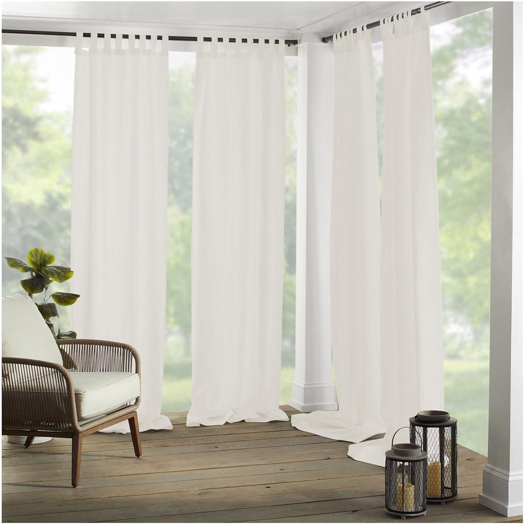 Elrene Home Fashions Matine Weatherproof Tab-Top Indoor/Outdoor Solid Color Curtain Panel for Porch, Pergola, Patio, Deck, 52W x 95L, Ivory