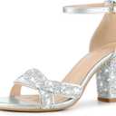 Allegra K Women's Glitter Ankle Strap High Chunky Heel Sandals (Silver, M) US 8.5