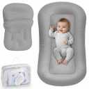 Baby Lounger - Baby Lounger for Newborn, 0-24 Months, Infant Lounger for Home and Travel, Soft Cotton, Baby Nest Lounger, Newborn Babies Essentials Gifts, Gray (Lounger Cover Included)
