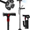 Walking Cane for Men & Women with Alarm, LED Light and Foldable Handle, Foldable, Adjustable, Lightweight, Free Self Standing Walking Cane for Seniors & Adults (black)