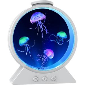 Jellyfish Lamp,Whisper-Quiet Sensory Aquarium Light,7 Color Mood Night Light with Adjustable Water Flow & 8H Timer,Rounded Tank Lamp for Home Office Bedroom Decor for Kids Adults(White)