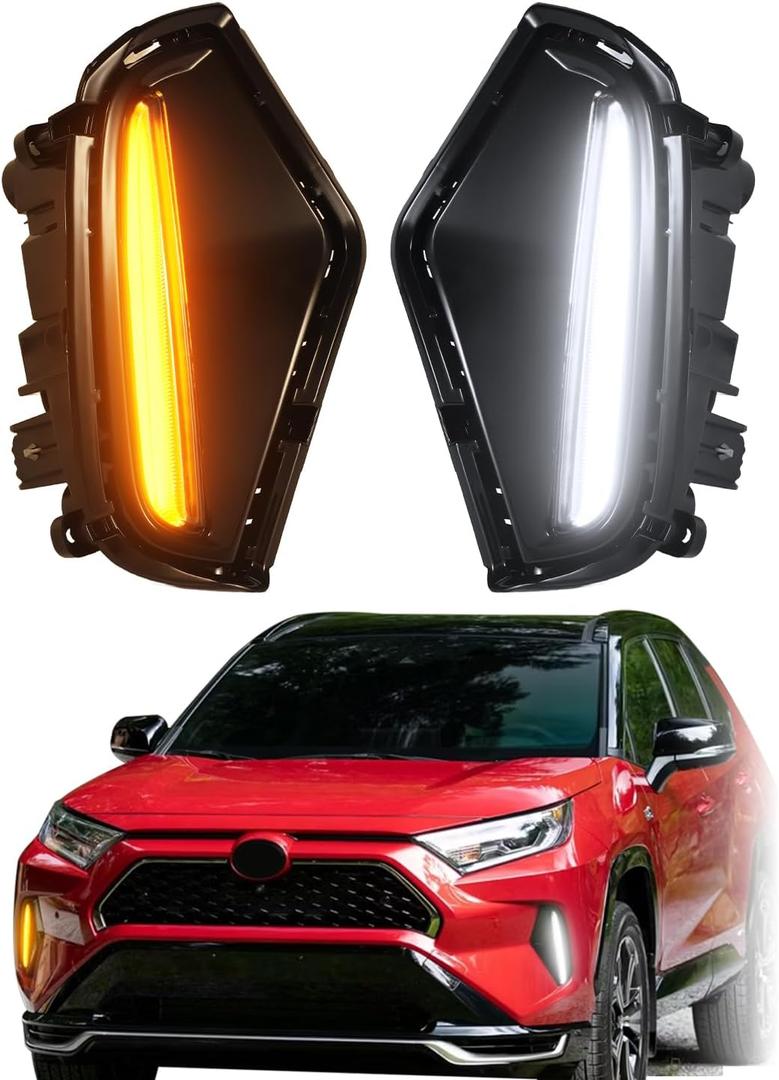 LED Fog Lights Kit for Toyota RAV4 2019-2025 LE XLE Hybrid SE XSE DRL Daytime Running Lights Amber Turn Signal Fog Lamps Assemblies