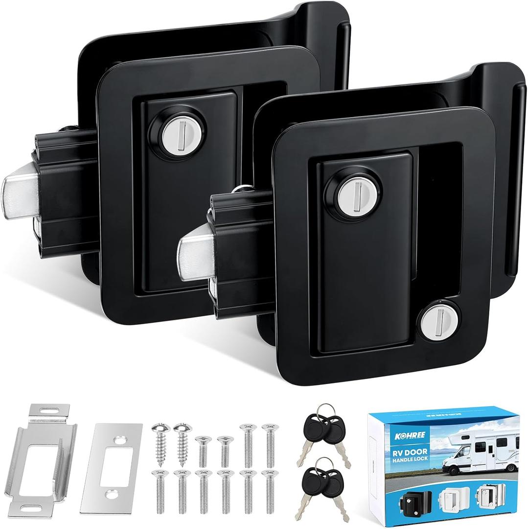 Kohree 2 PCS RV Door Locks Replacement with Paddle Deadbolt, Camper Door Lock, 100% Metal RV Enclosed Travel Trailer Door Lock for Camper Horse Trailer Cargo Hauler (Black)