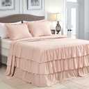 CHIXIN Ruffle Skirt Bedspread Queen Size - 30" Long Drop, Shabby Chic Style, Lightweight Bedding Cover, 3 Piece Set, Chic Layers, Pink