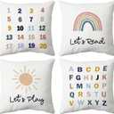 huester Let's Read Let's Play Alphabet Numbers Chart Boho Sun Rainbow Throw Pillow Cover,18"X18"Set of 4 Pillowcase for Home Bedroom Kids Room Nursery Playroom Decor,Gift for Kids Teen Girls
