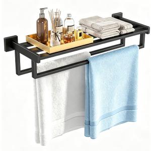 Towel Racks with Shelf for Bathroom Wall Mounted, 24 Inch, Black