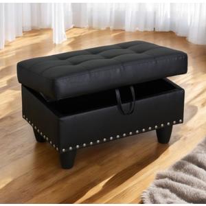 Faux Leather Storage Ottoman Bench, Rectangle Upholstered Footstool with Storage