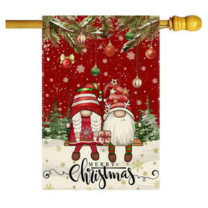 Merry Christmas Gnomes Pine Trees Bells Snowflakes Winter House Flag large 28X40 Inch Big Vertical Double Sided Yard Outdoor Outside Holiday Decoration
