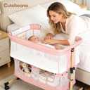 Baby Bassinet, 3 in 1 Infant Bassinet Bedside Sleeper, Bassinet with Cover, Rocking Bedside Bassinet for Baby with Storage Basket, Foldable & Adjustable Travel Crib (Light Pink)