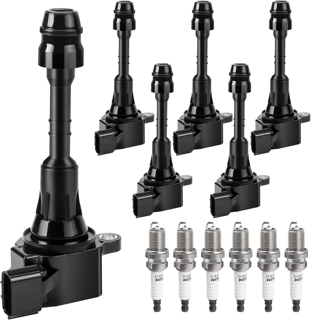 Ignition Coil Packs and Spark Plug fit for 2003 2004 2005 2006 2007 2008 Infiniti G35 FX35 M35, Nissan 350Z, UF401 6734025, Set of 6