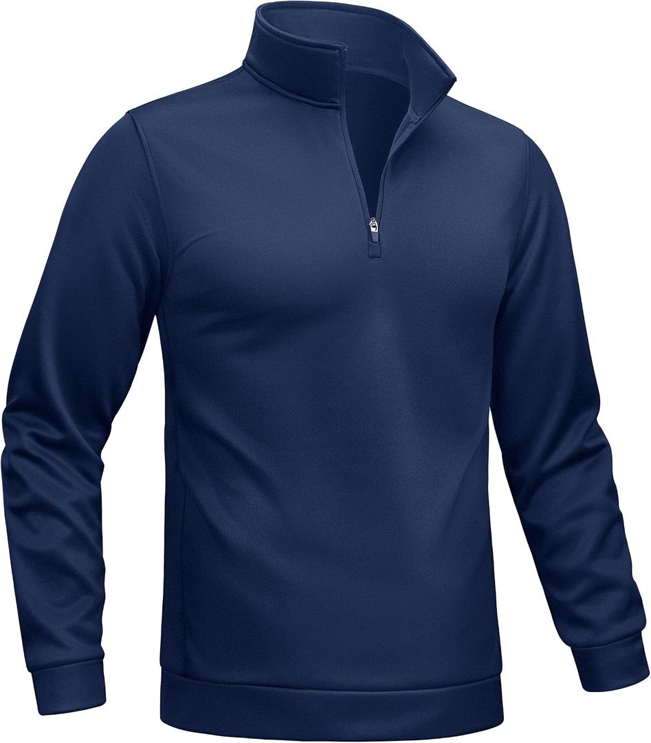 TACVASEN Men's Quarter Zip Pullover Sweatshirts Lightweight Fleece Lined Thermal Sweatshirts 1/4 Zip Golf Sweaters (Blue, M)