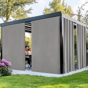 NICETOWN 2 Panels Outdoor Curtains for Patio Waterproof, Peel/Stick Top & Back Tab Bottom Drapes with Free Rope for Wind Blocking, Privacy Sun Shades for Gazebo/Deck, W66 x L90 in, Silver Gray