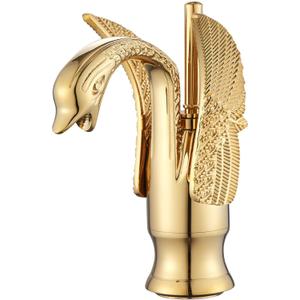 Gold Bathroom Faucet GGStudy Swan Shape Single Handle One Hole Bathroom Vanity Faucet Basin Tap Deck Mount Lavatory (Short)